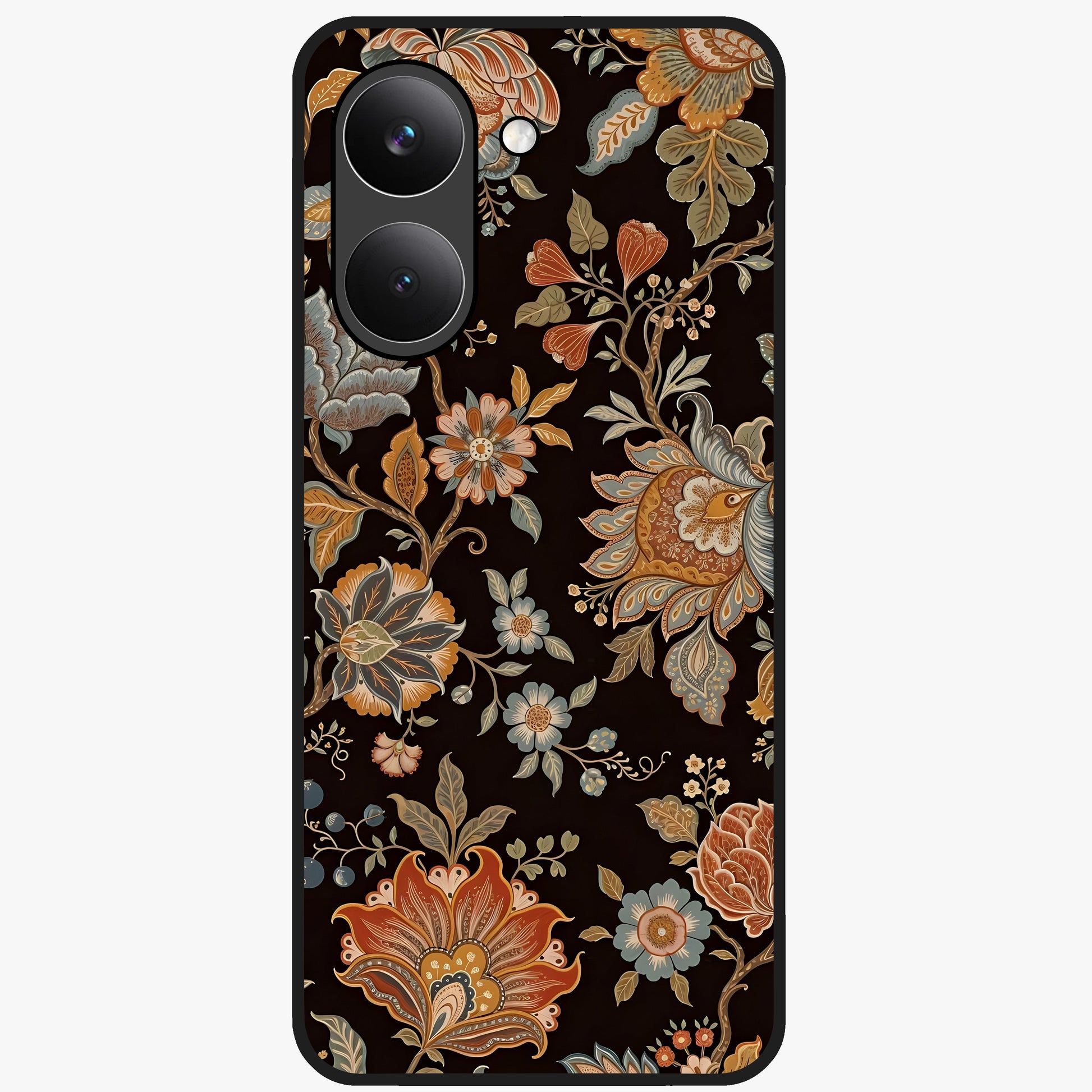Vintage Floral Dream Glass Case showing flat back view with classic floral artwork and glossy glass finish.