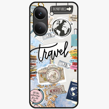 Wanderlust Journal Glass Case showing flat back view with travel inspired artwork and glossy glass finish.