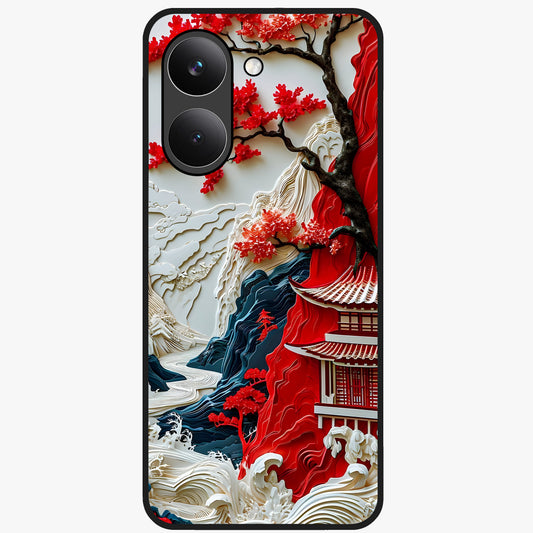 Whispers Of Sakura Waves Glass Case showing flat back view with cherry blossom wave artwork and glossy glass finish.