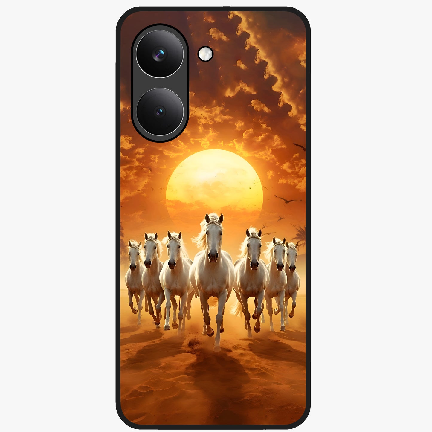 Wild Sunset Majesty Glass Case showing flat back view with majestic sunset landscape artwork and glossy glass finish.