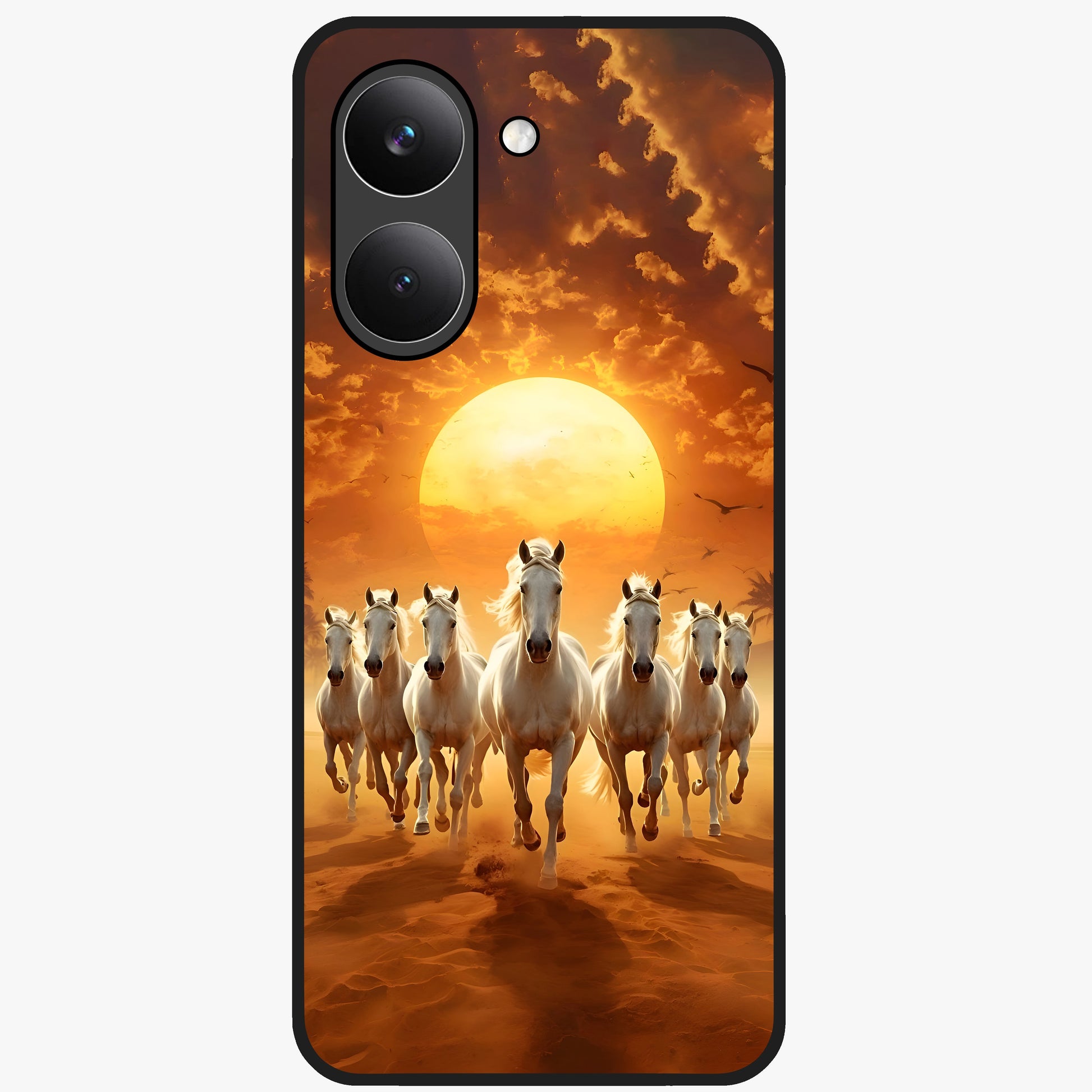 Wild Sunset Majesty Glass Case showing flat back view with majestic sunset landscape artwork and glossy glass finish.