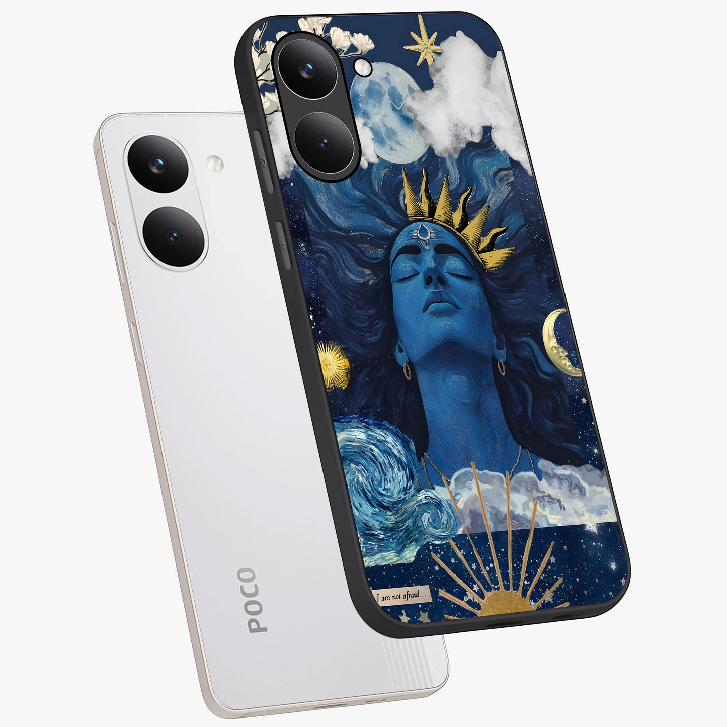 Aesthetic Lord Shiva Glass Case displayed in angled mockup highlighting spiritual Shiva illustration and sacred aesthetic design.