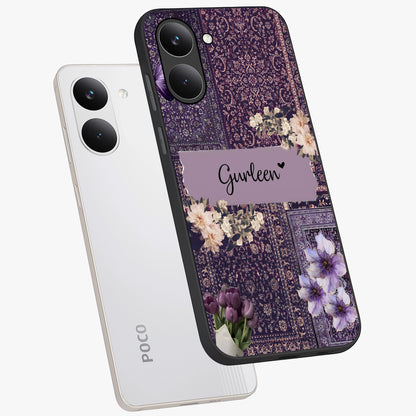 Antique Floral Whisper Custom Name Glass Case displayed in angled mockup highlighting elegant antique floral aesthetic.