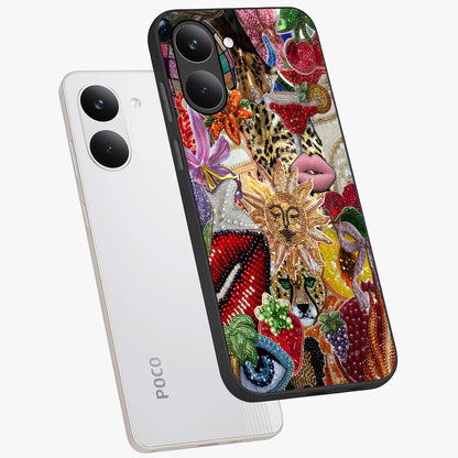 Beaded Fashion Jungle Glass Case displayed in angled mockup highlighting colorful fashion bead design and artistic pattern.