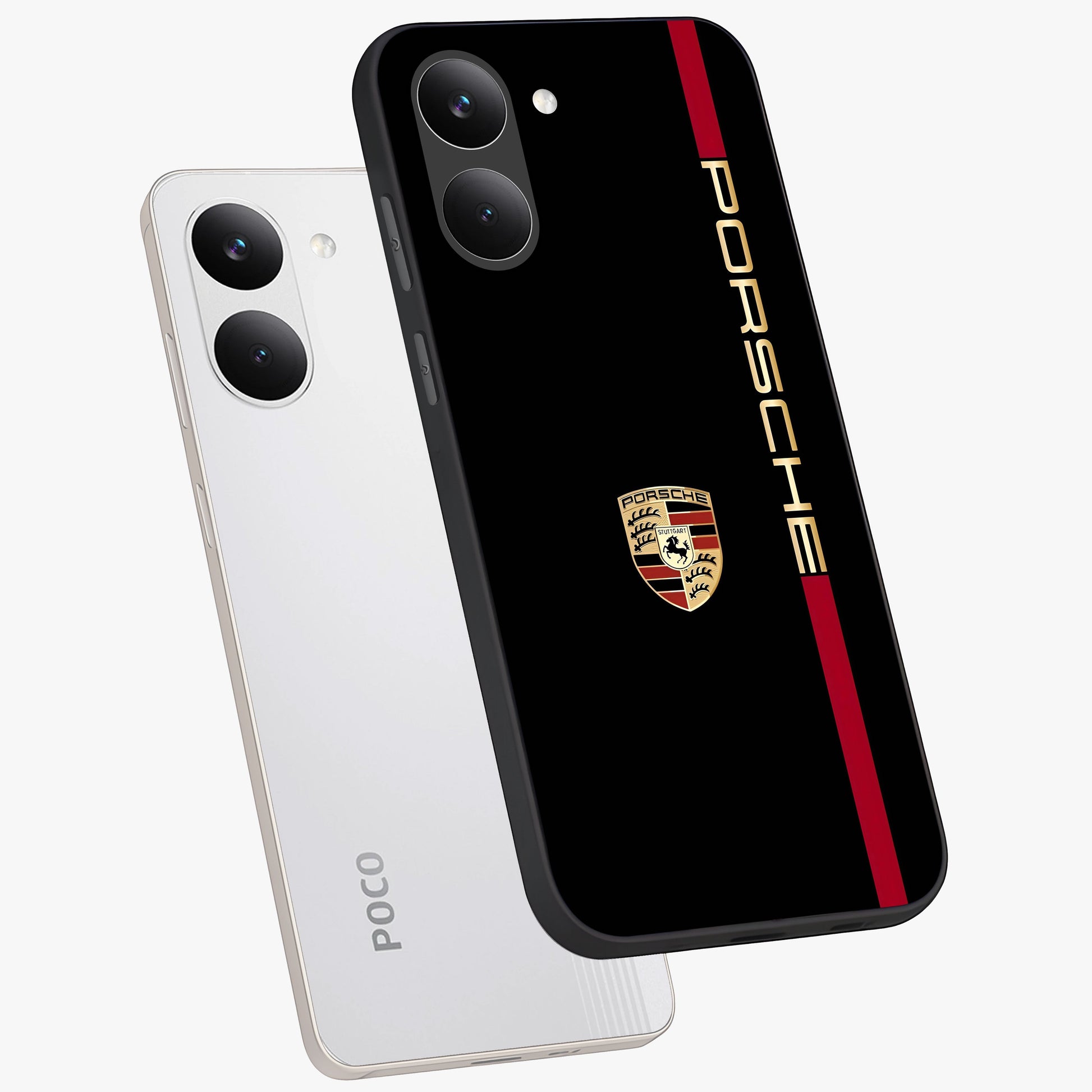 Black Minimal Porsche Glass Case displayed in angled mockup highlighting modern minimal car illustration and clean aesthetic design.