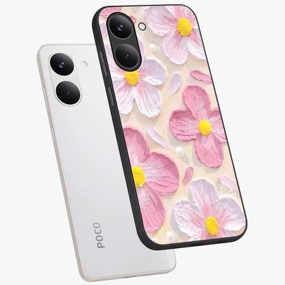 Blush Bloom Texture Glass Case displayed in angled mockup highlighting subtle bloom pattern with aesthetic pastel design.