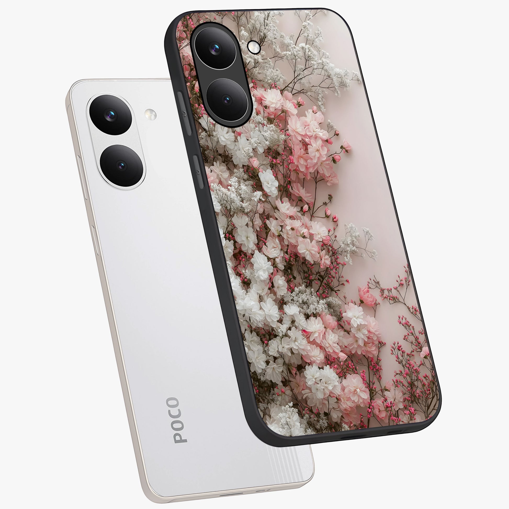 Blush Blossom Cloud Glass Case displayed in angled mockup highlighting soft cloud and blossom design with pastel aesthetic.
