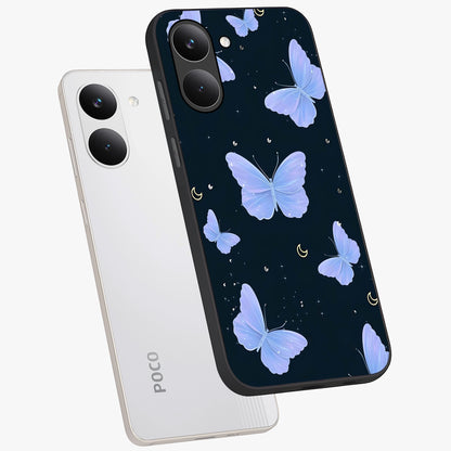 Butterfly With Stars Pattern Glass Case displayed in angled mockup highlighting dreamy butterfly and star design with aesthetic theme.