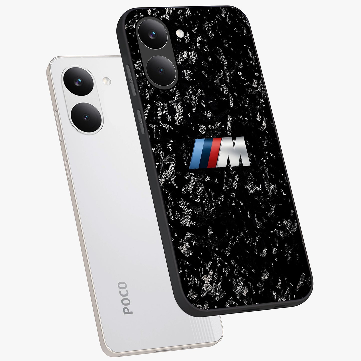 Carbon Speed Mark Glass Case displayed in angled mockup highlighting racing inspired carbon design and sleek aesthetic style.