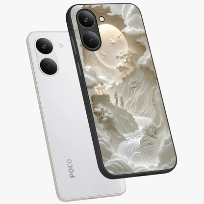 Celestial Origami Glass Case displayed in angled mockup highlighting geometric origami design with cosmic aesthetic theme.