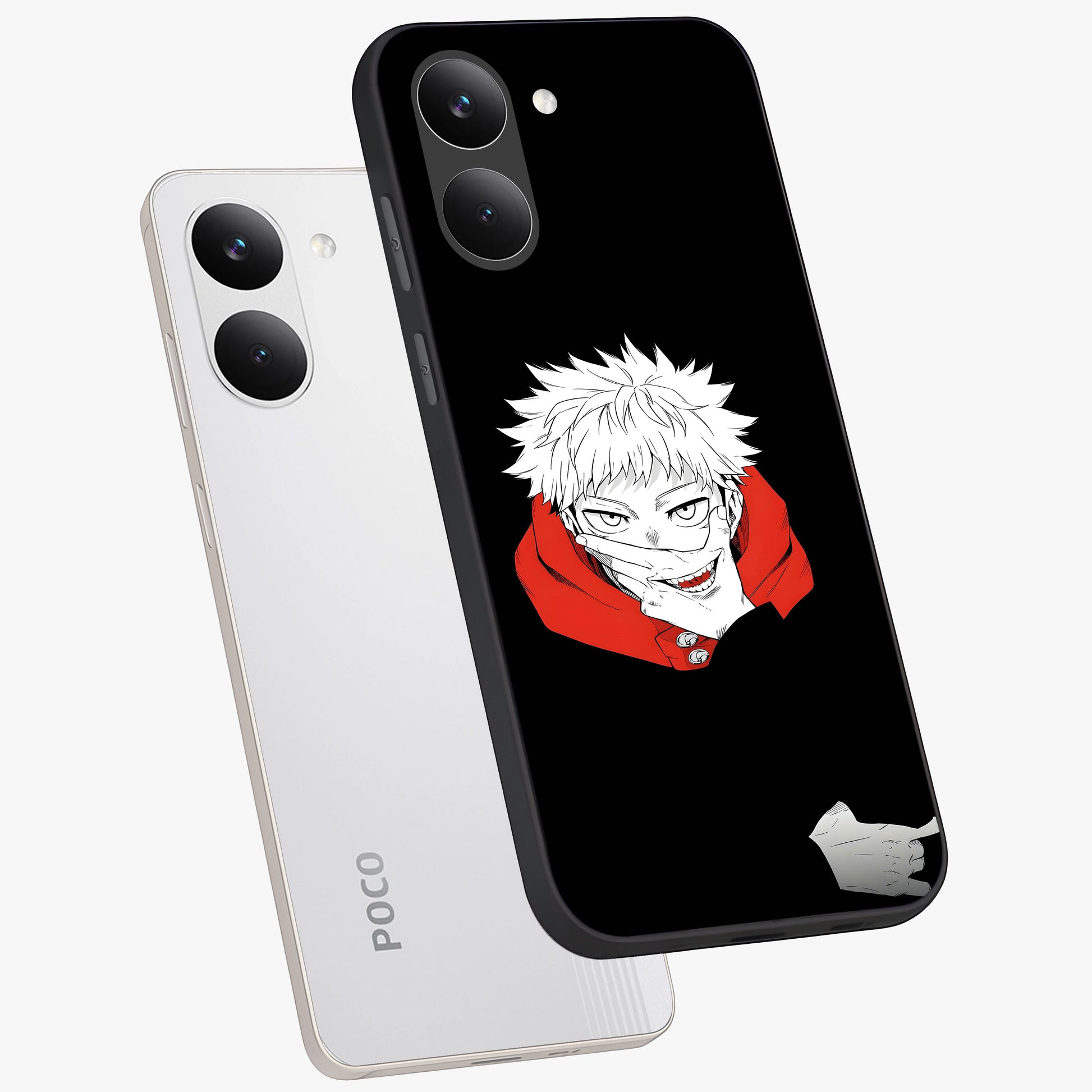 Crimson Chaos Smile Glass Case displayed in angled mockup highlighting edgy crimson smile design with graphic aesthetic.