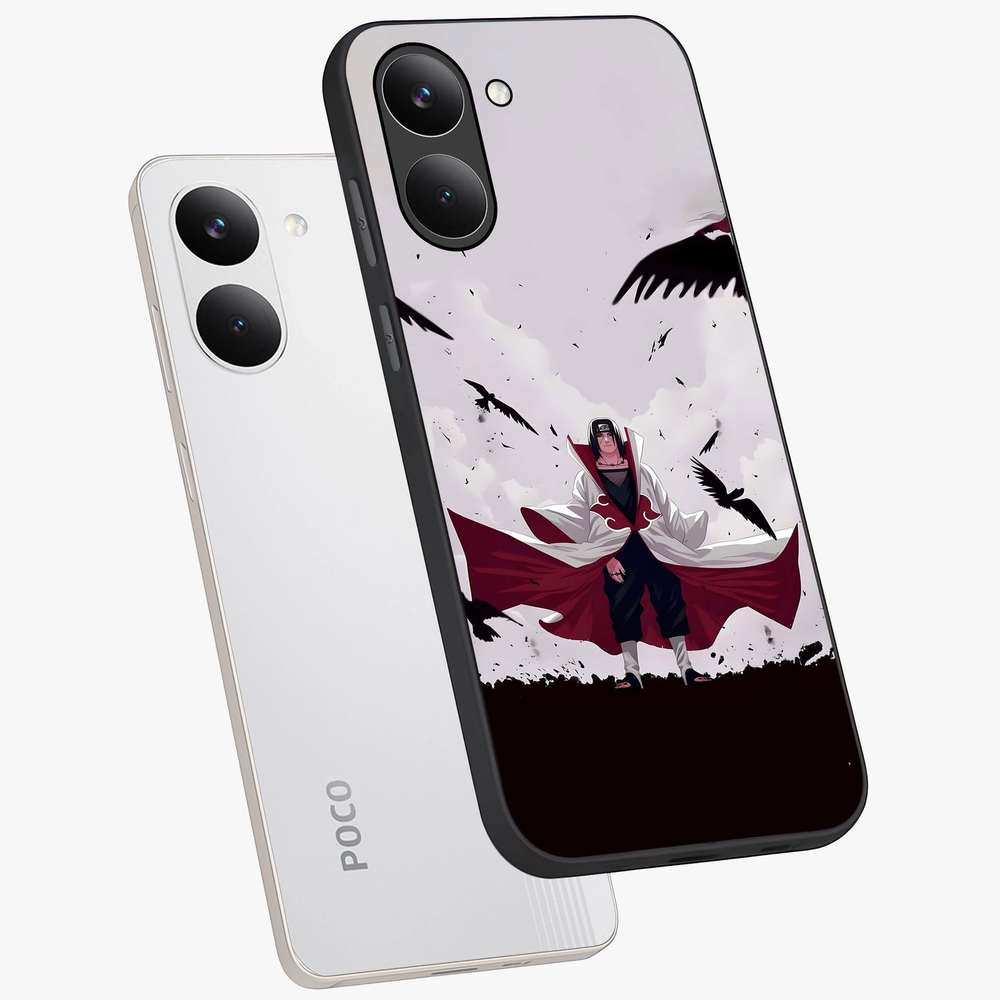 Crimson Crow Ascension Glass Case displayed in angled mockup highlighting powerful crow illustration with dark crimson aesthetic.