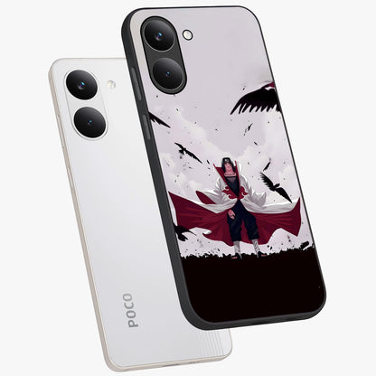 Crimson Crow Ascension Glass Case displayed in angled mockup highlighting powerful crow illustration with dark crimson aesthetic.