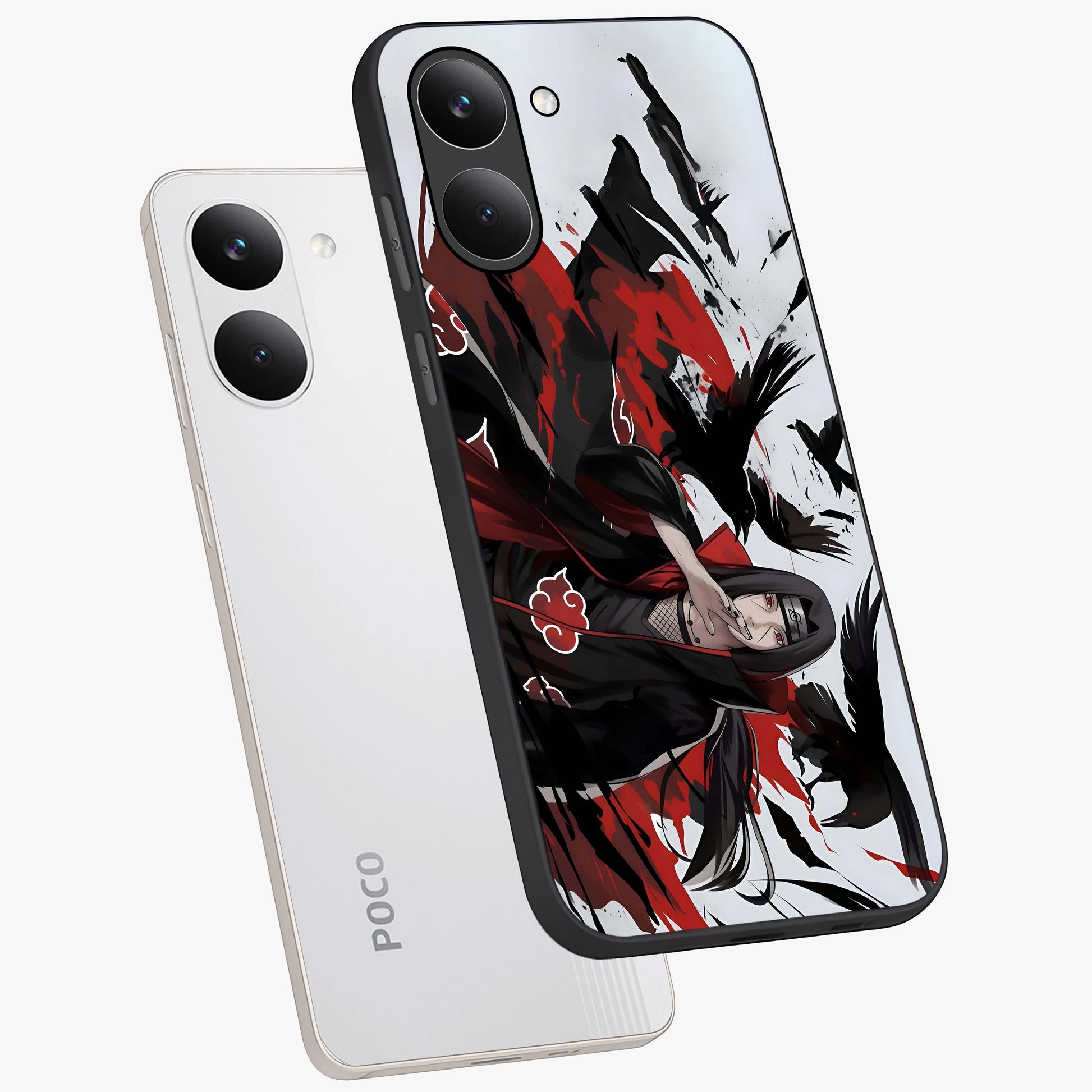 Crimson Crow Illusion Glass Case displayed in angled mockup highlighting mysterious crow graphic with dark aesthetic style.