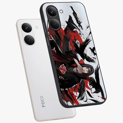 Crimson Crow Illusion Glass Case displayed in angled mockup highlighting mysterious crow graphic with dark aesthetic style.