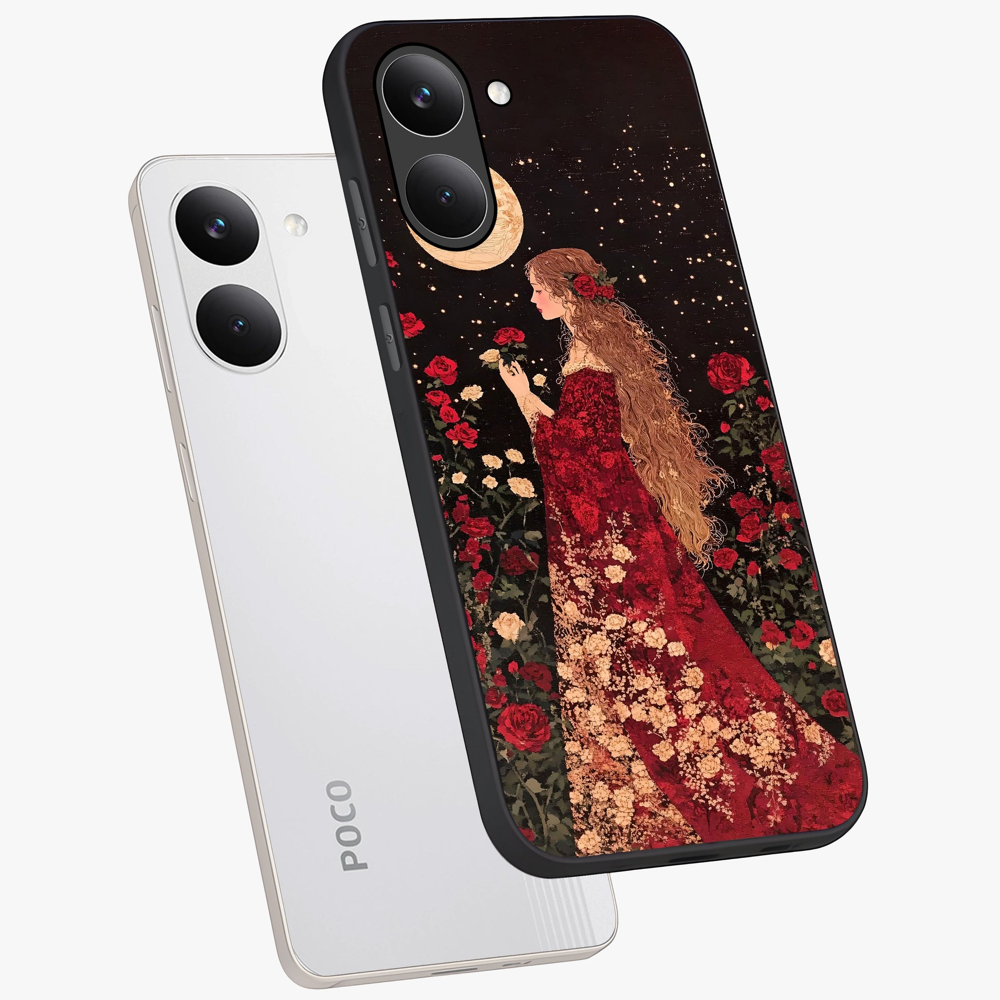 Crimson Dreams Glass Case displayed in angled mockup highlighting soft crimson aesthetic design with artistic theme.