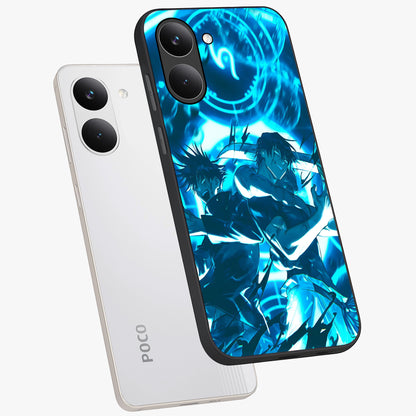 Cursed Energy Clash Glass Case displayed in angled mockup highlighting powerful battle inspired graphic with anime style aesthetic.
