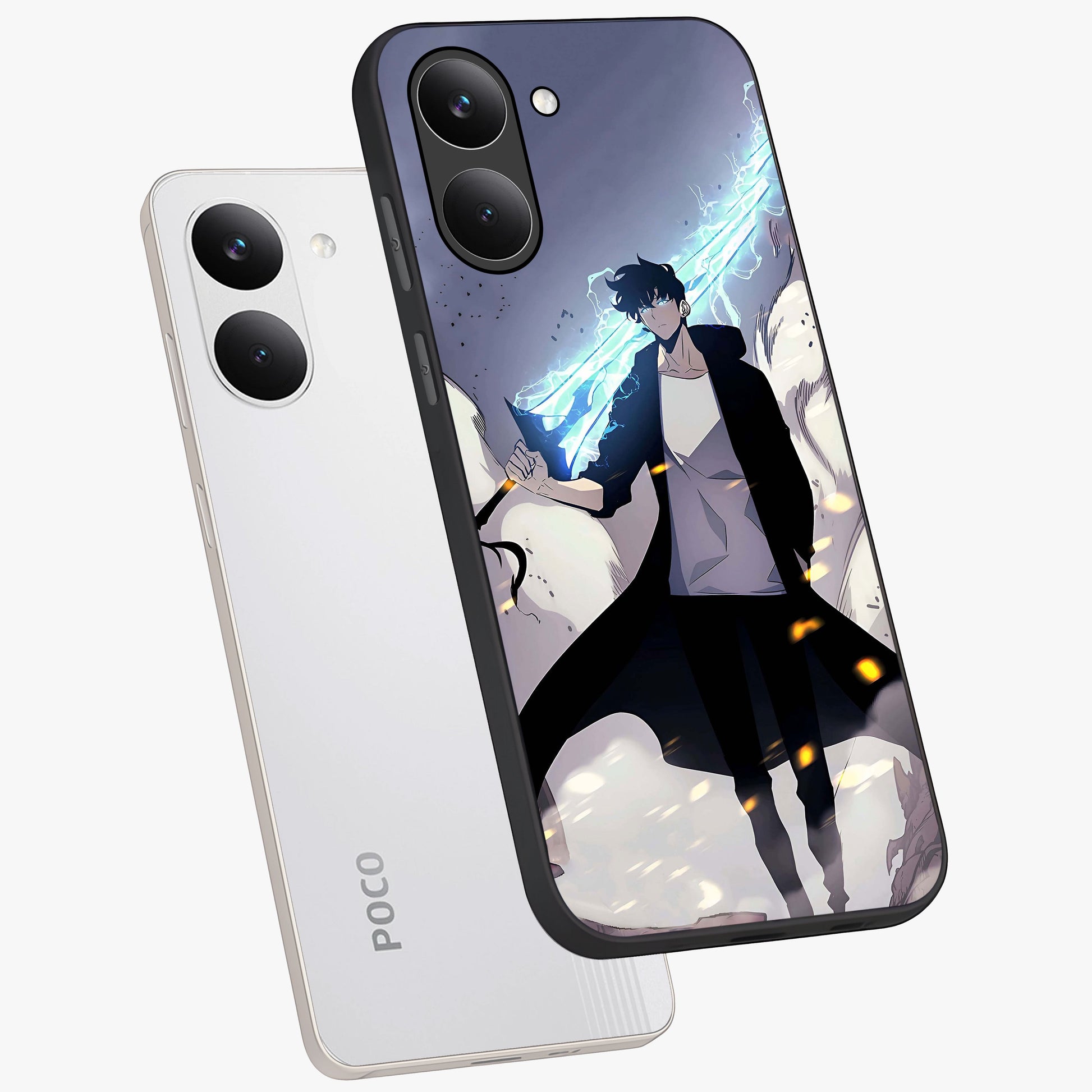 Dark Lightning Anime Warrior Glass Case displayed in angled mockup highlighting powerful lightning themed anime illustration.