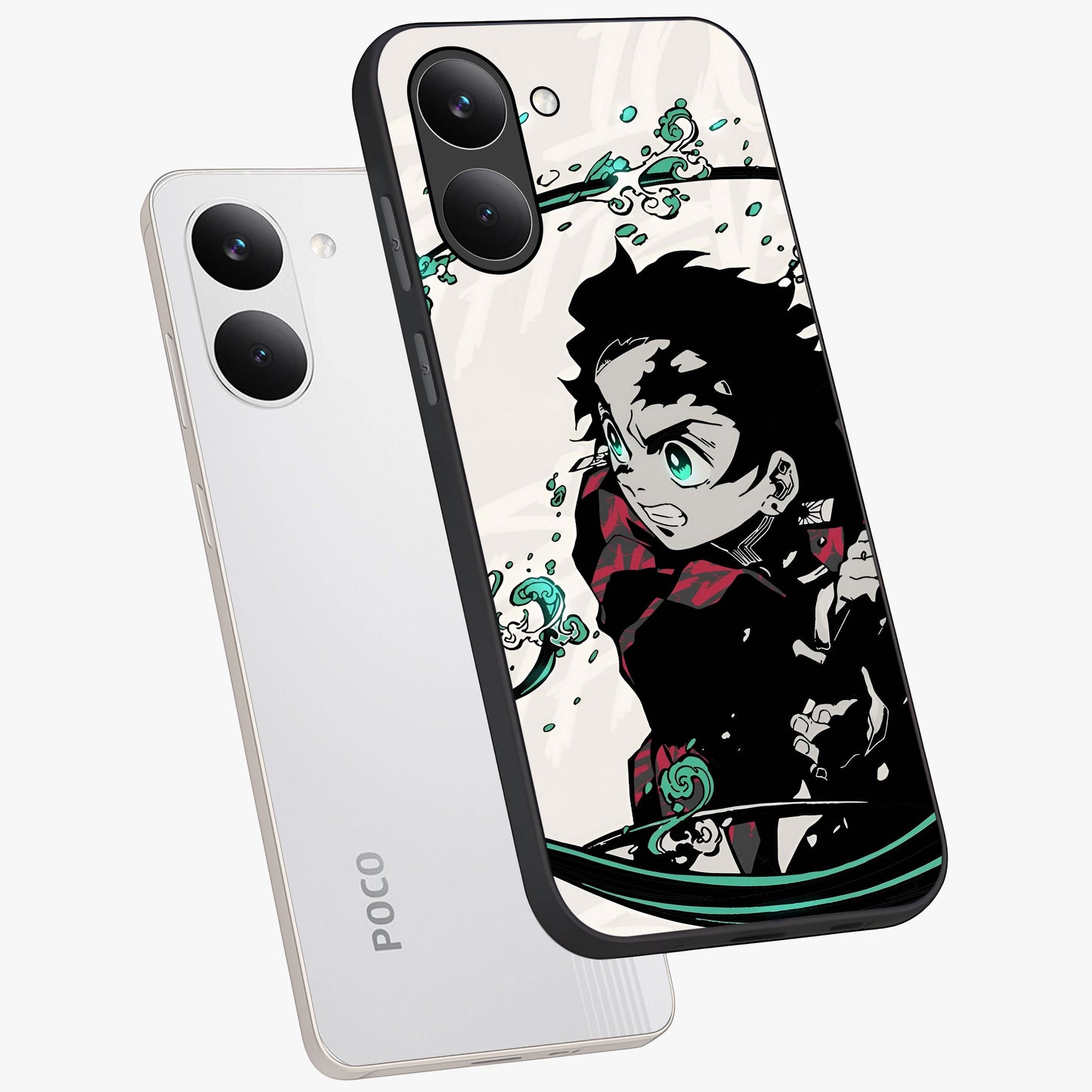 Demon Slayer Glass Case displayed in angled mockup highlighting dramatic anime character design with action aesthetic.