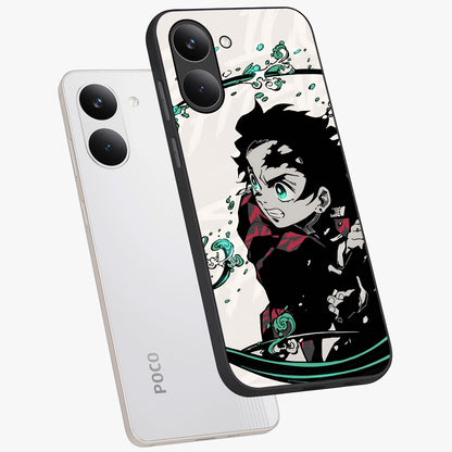 Demon Slayer Glass Case displayed in angled mockup highlighting dramatic anime character design with action aesthetic.