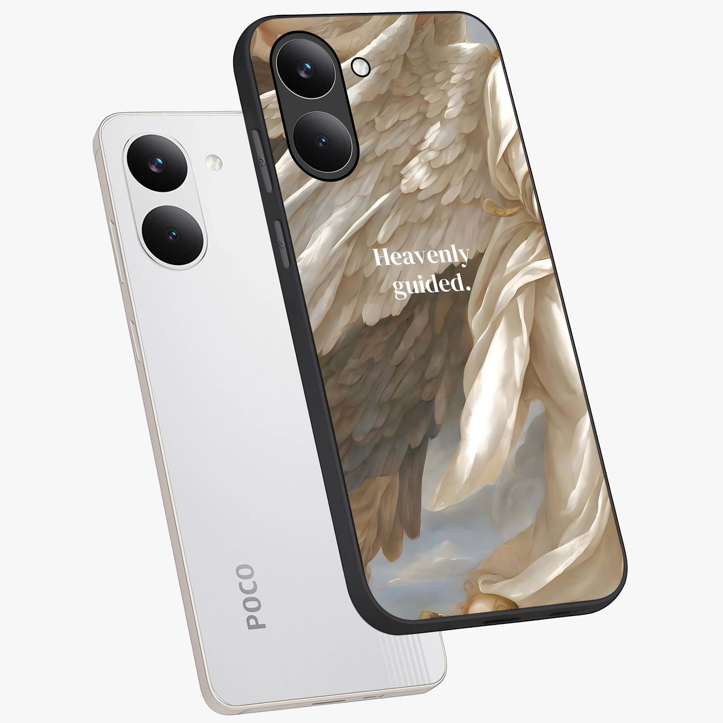 Divine Winged Grace Glass Case displayed in angled mockup highlighting graceful wing design with divine aesthetic style.