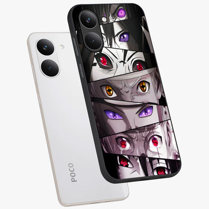 Eyes of Destiny Glass Case displayed in angled mockup highlighting bold eye illustration with mystical aesthetic style.