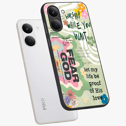 Faith Over Fear Glass Case displayed in angled mockup highlighting inspirational message design with modern aesthetic style.