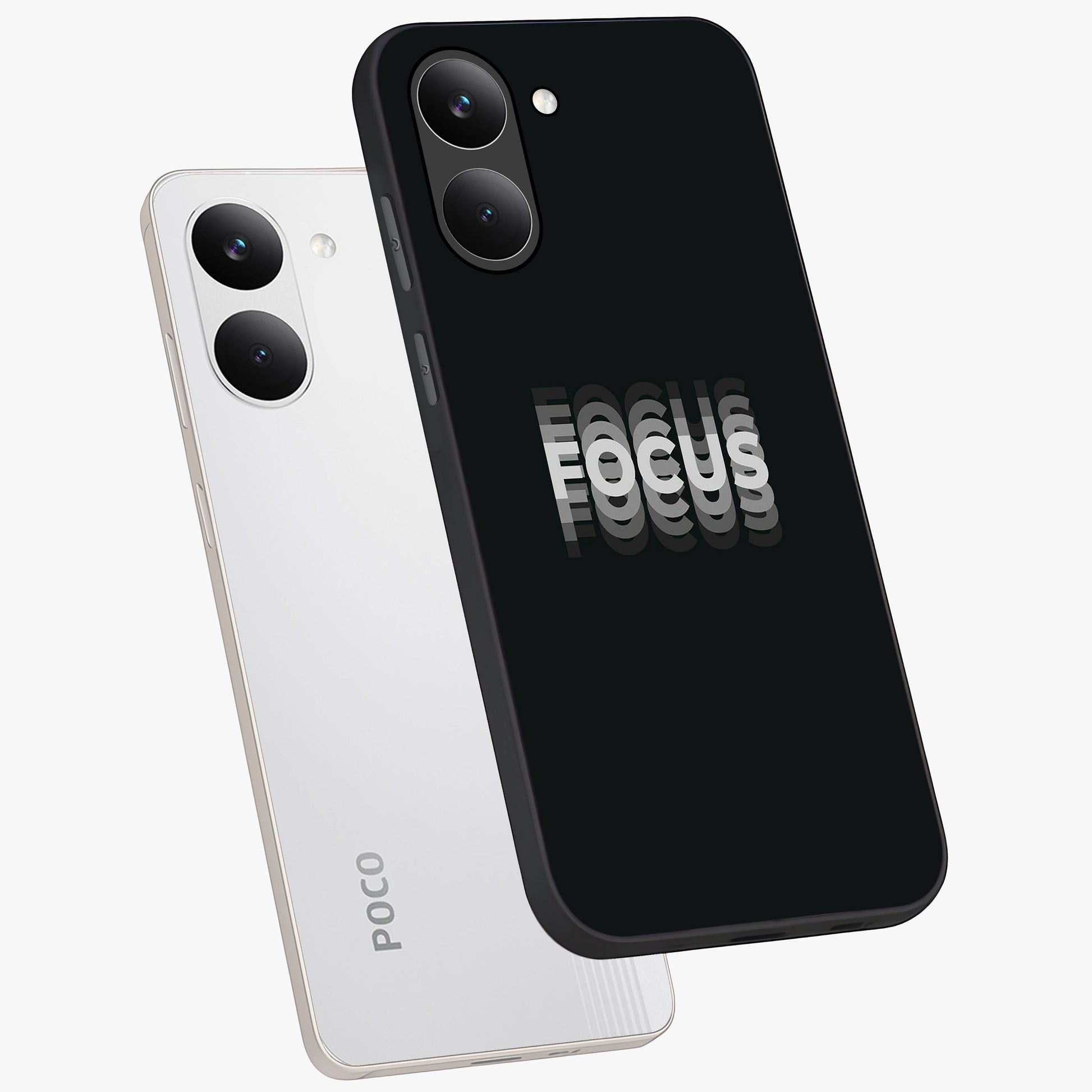 Focus Mode On Glass Case displayed in angled mockup highlighting clean minimal text artwork with modern aesthetic style.