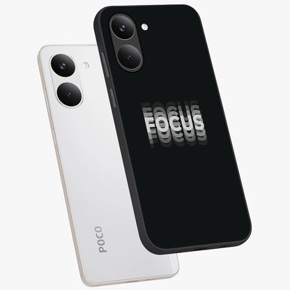 Focus Mode On Glass Case displayed in angled mockup highlighting clean minimal text artwork with modern aesthetic style.