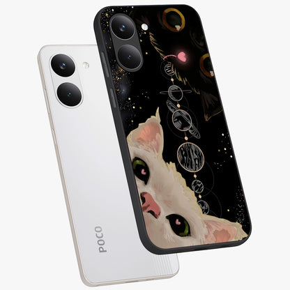 Galactic Cat Glass Case displayed in angled mockup highlighting celestial feline illustration with galaxy aesthetic style.