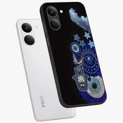 Galactic Charm Cluster Glass Case displayed in angled mockup highlighting luminous galaxy inspired design with dreamy aesthetic.