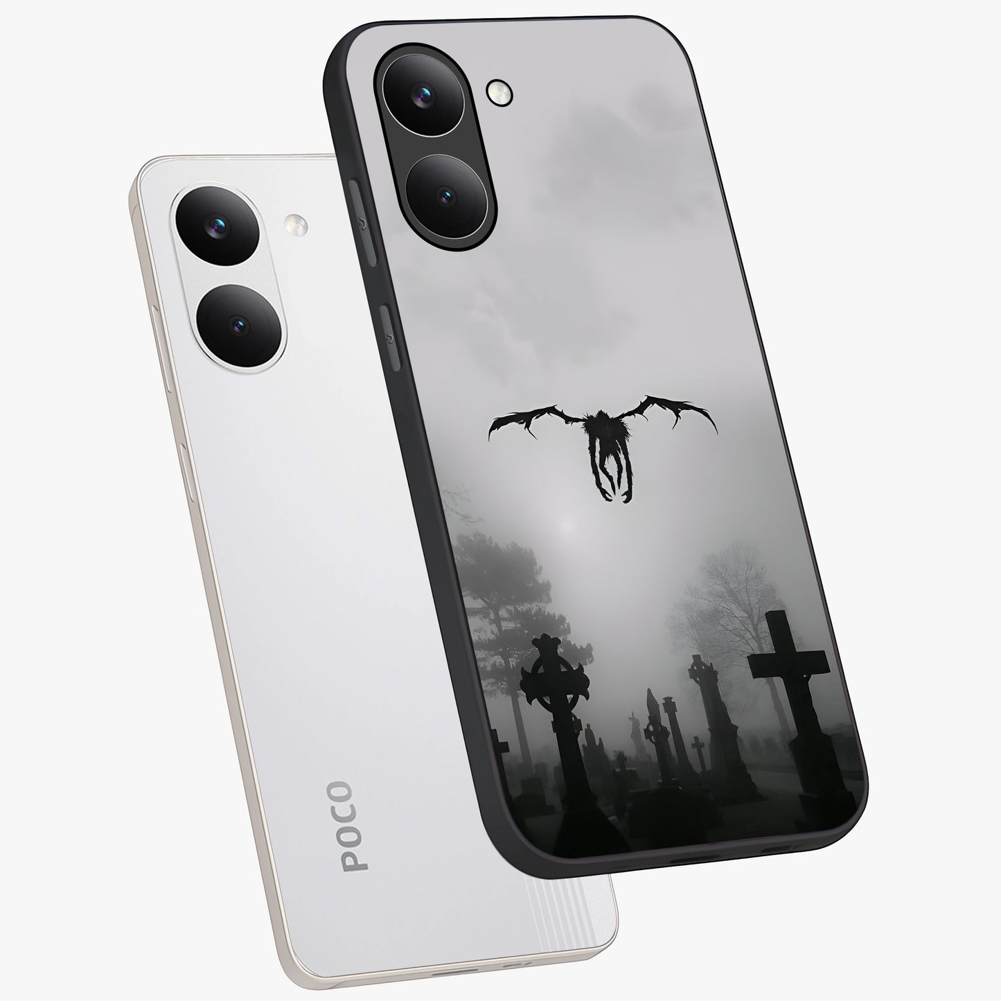 Graveyard Shadow Descent Glass Case displayed in angled mockup highlighting eerie shadow illustration with gothic aesthetic.
