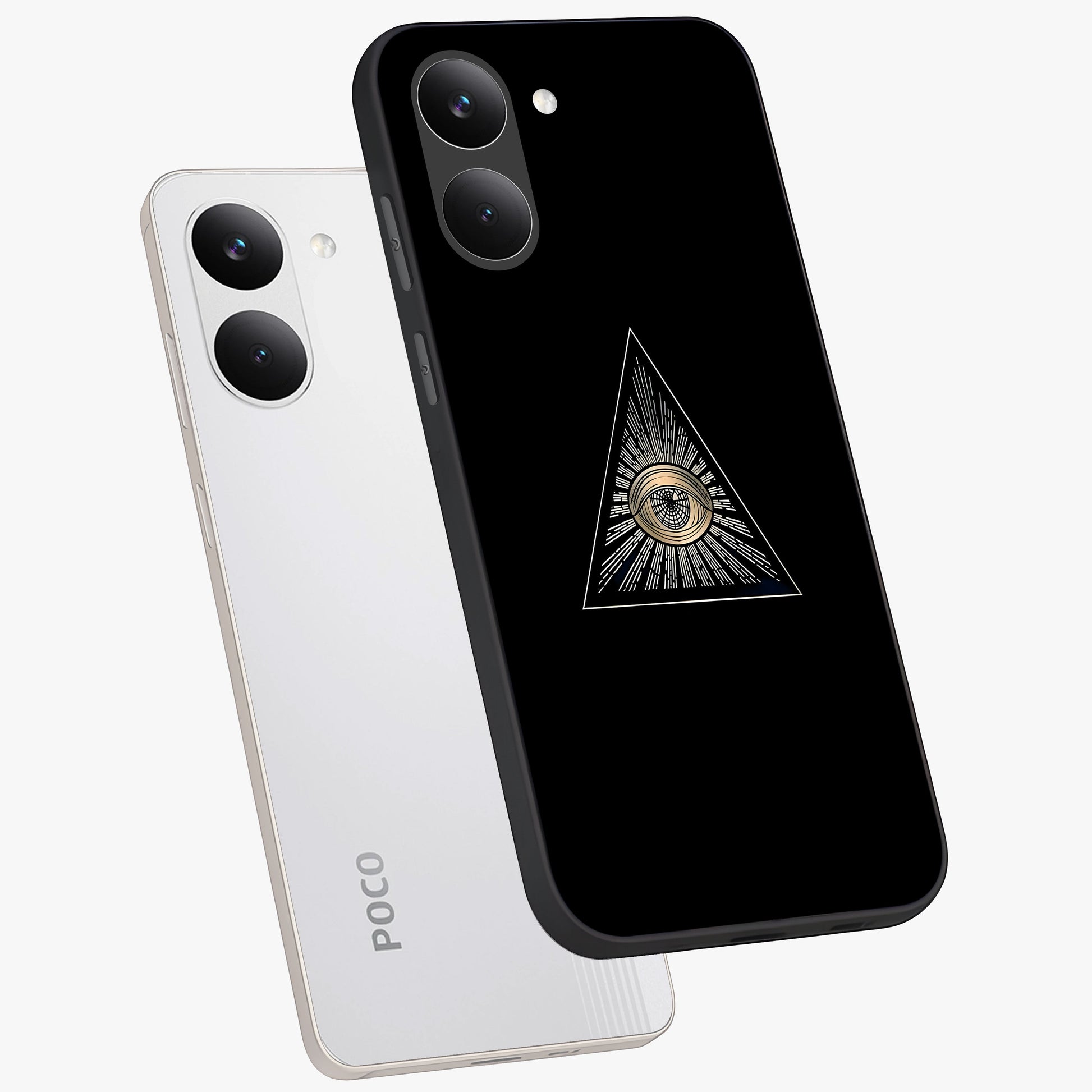 Illuminati Evil Glass Case displayed in angled mockup highlighting dark occult inspired design with bold aesthetic style.