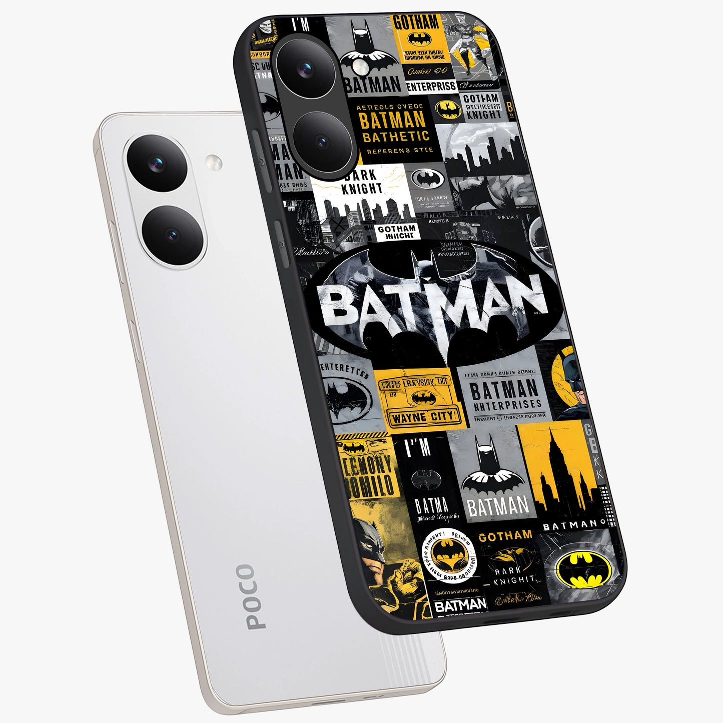Knight Gotham Rise Glass Case displayed in angled mockup highlighting powerful knight silhouette design with dramatic aesthetic.