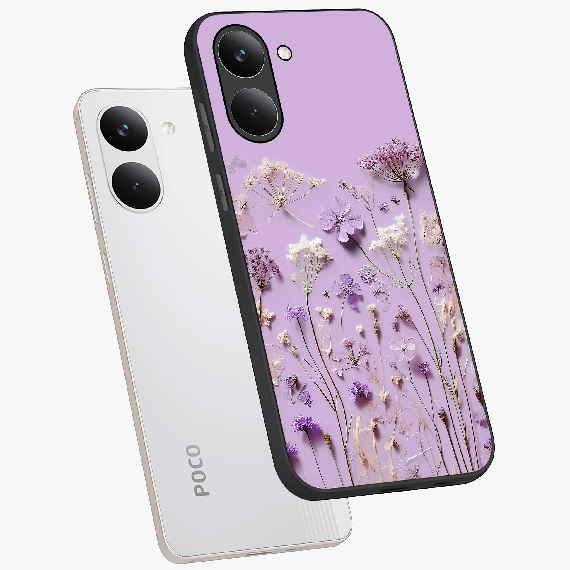 Lavender Blossom Dream Glass Case displayed in angled mockup highlighting dreamy lavender flower design with calming aesthetic style.