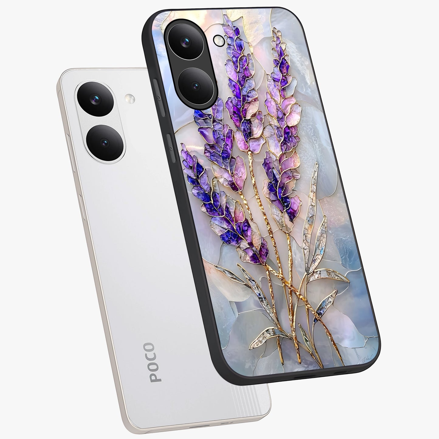 Lavender Dream Glow Glass Case displayed in angled mockup highlighting dreamy purple glow design with soft artistic style.