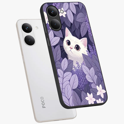 Lilac Hide Peek Cat Glass Case displayed in angled mockup highlighting playful feline illustration with lilac aesthetic design.