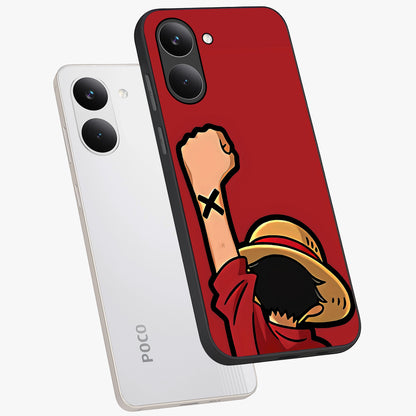 Luffy X Spirit Glass Case displayed in angled mockup highlighting powerful anime design with energetic action aesthetic.