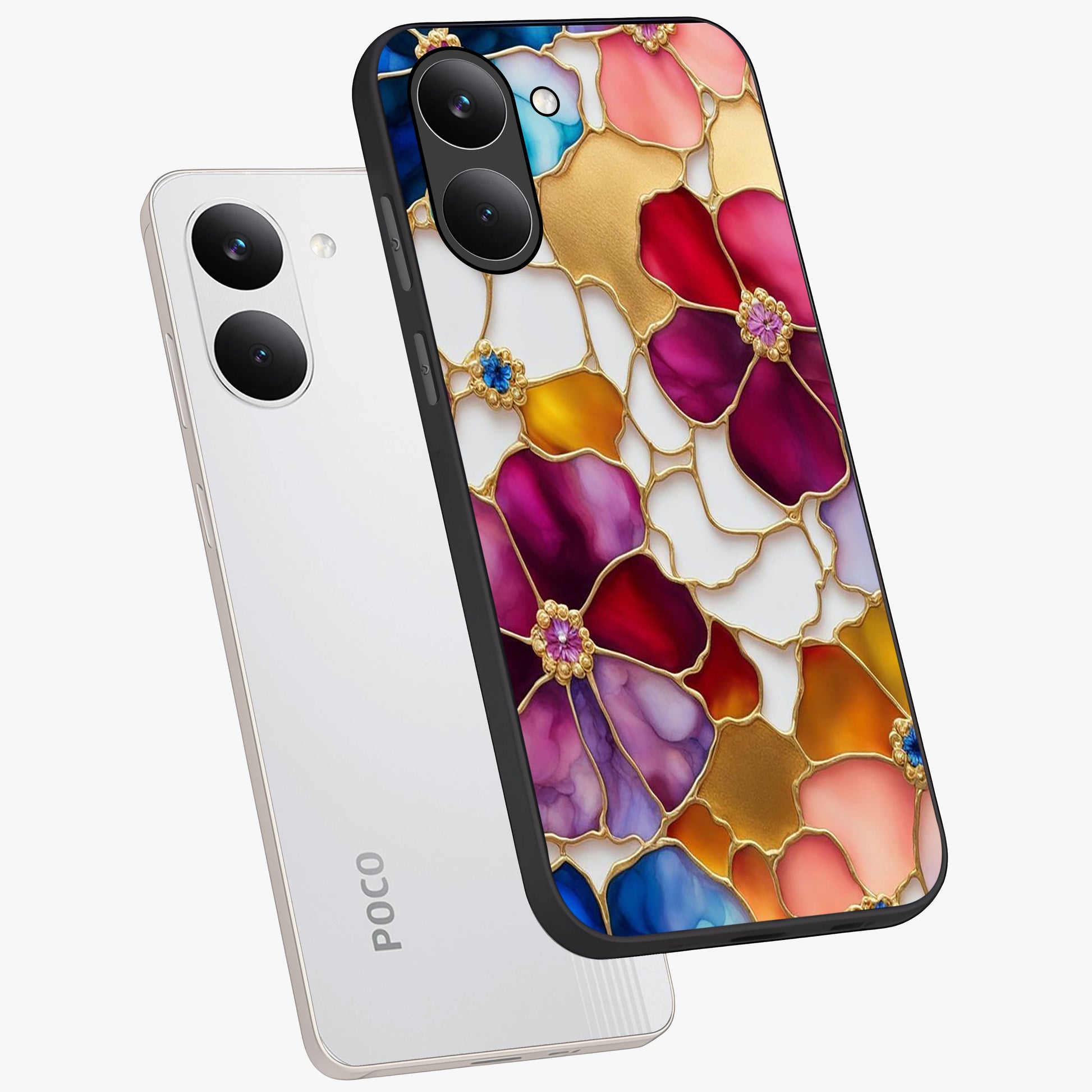 Marble Flower Pattern Glass Case displayed in angled mockup highlighting elegant marble floral design with modern aesthetic.