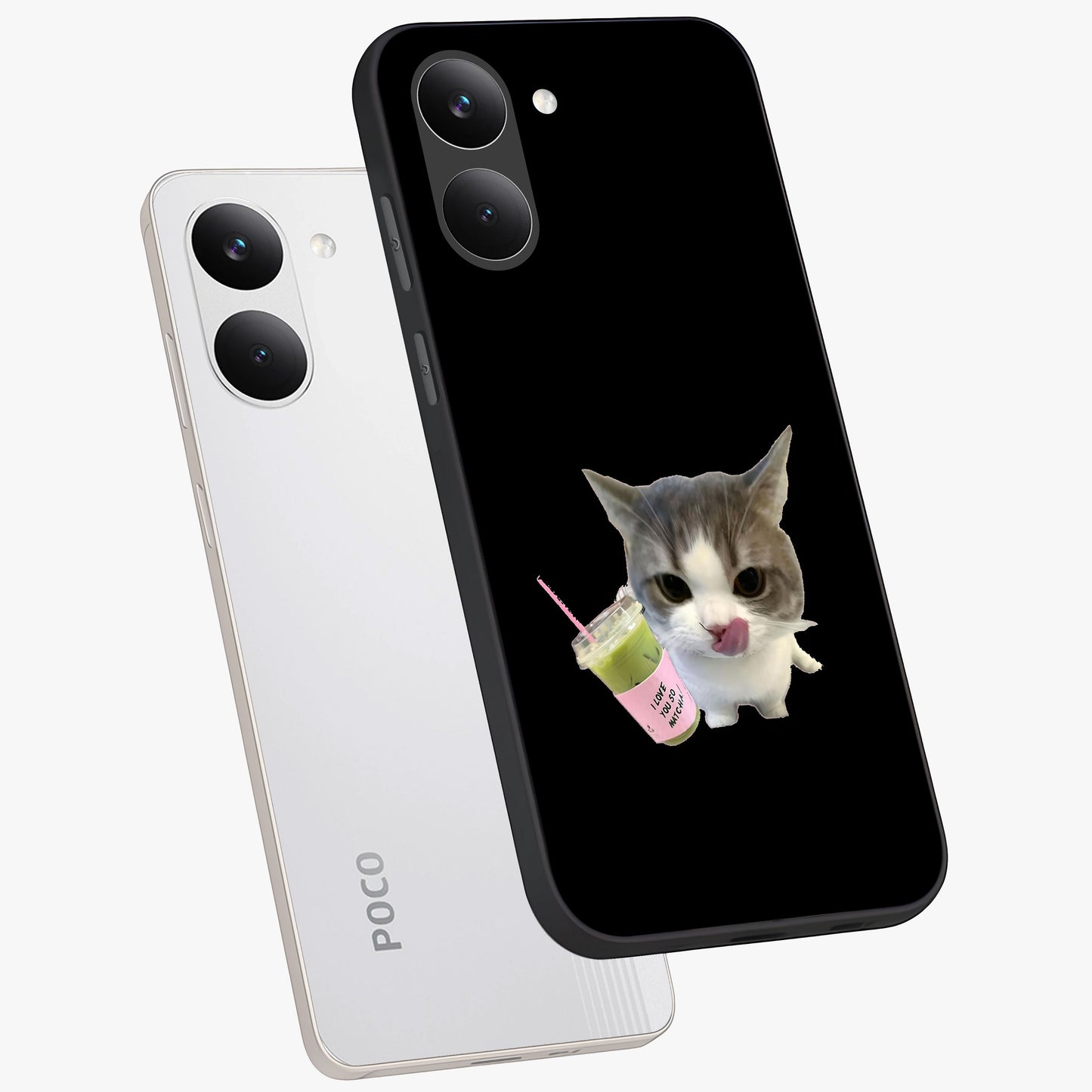 Matcha Cat Style Glass Case displayed in angled mockup highlighting playful feline design with pastel matcha aesthetic.