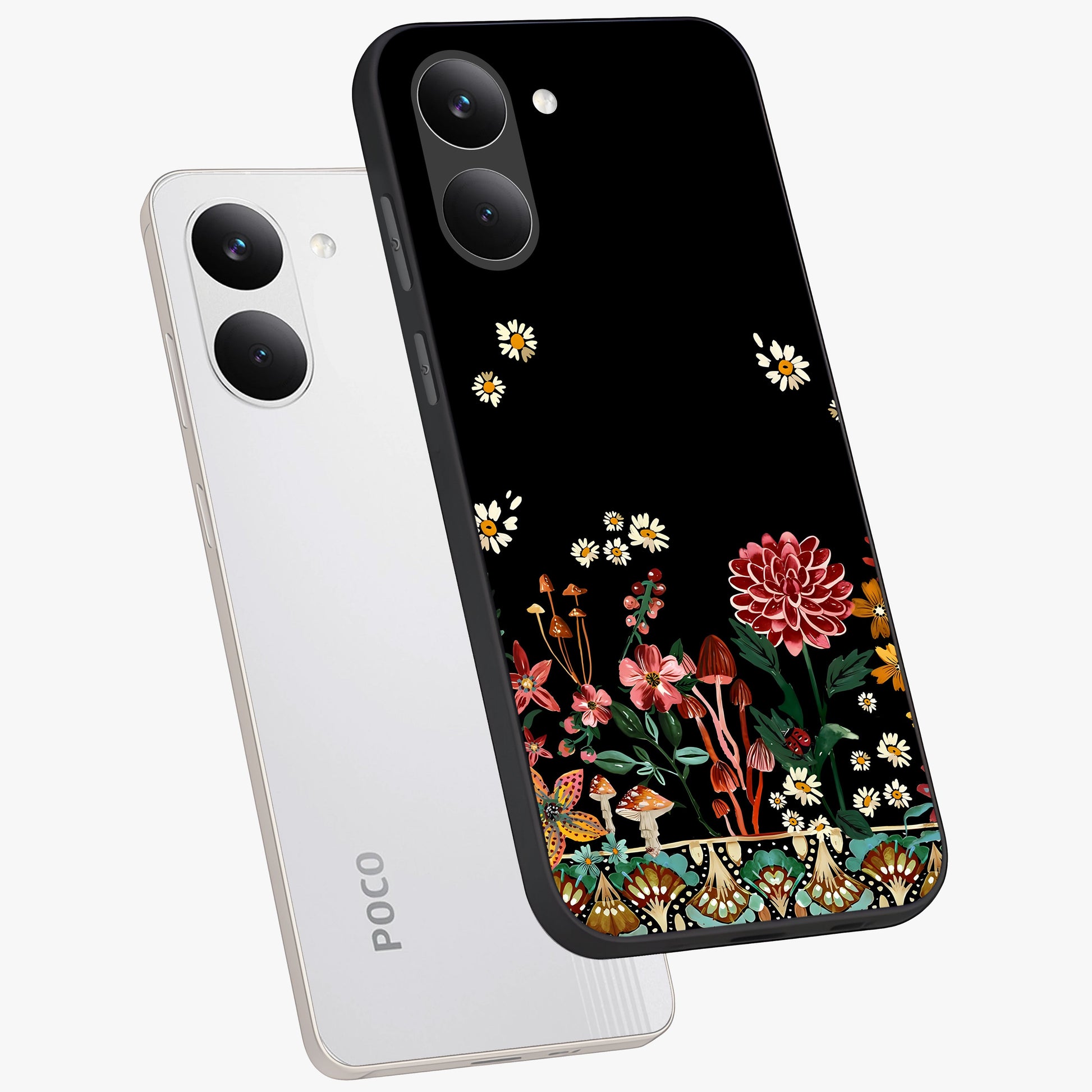 Midnight Bloom Pattern Glass Case displayed in angled mockup highlighting elegant flower design with midnight aesthetic style.