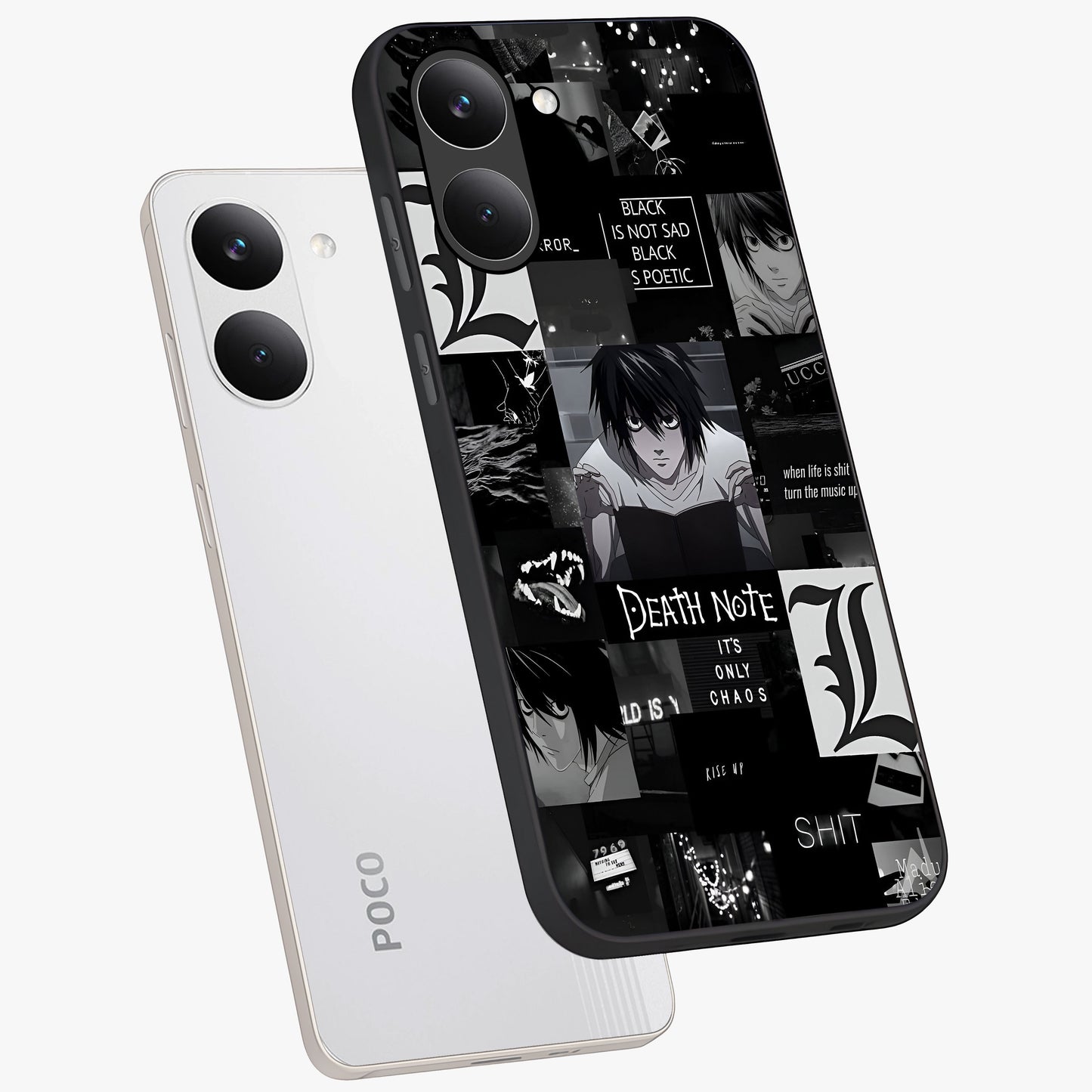Midnight Chaos Mind Glass Case displayed in angled mockup highlighting chaotic artistic design with dramatic midnight aesthetic.