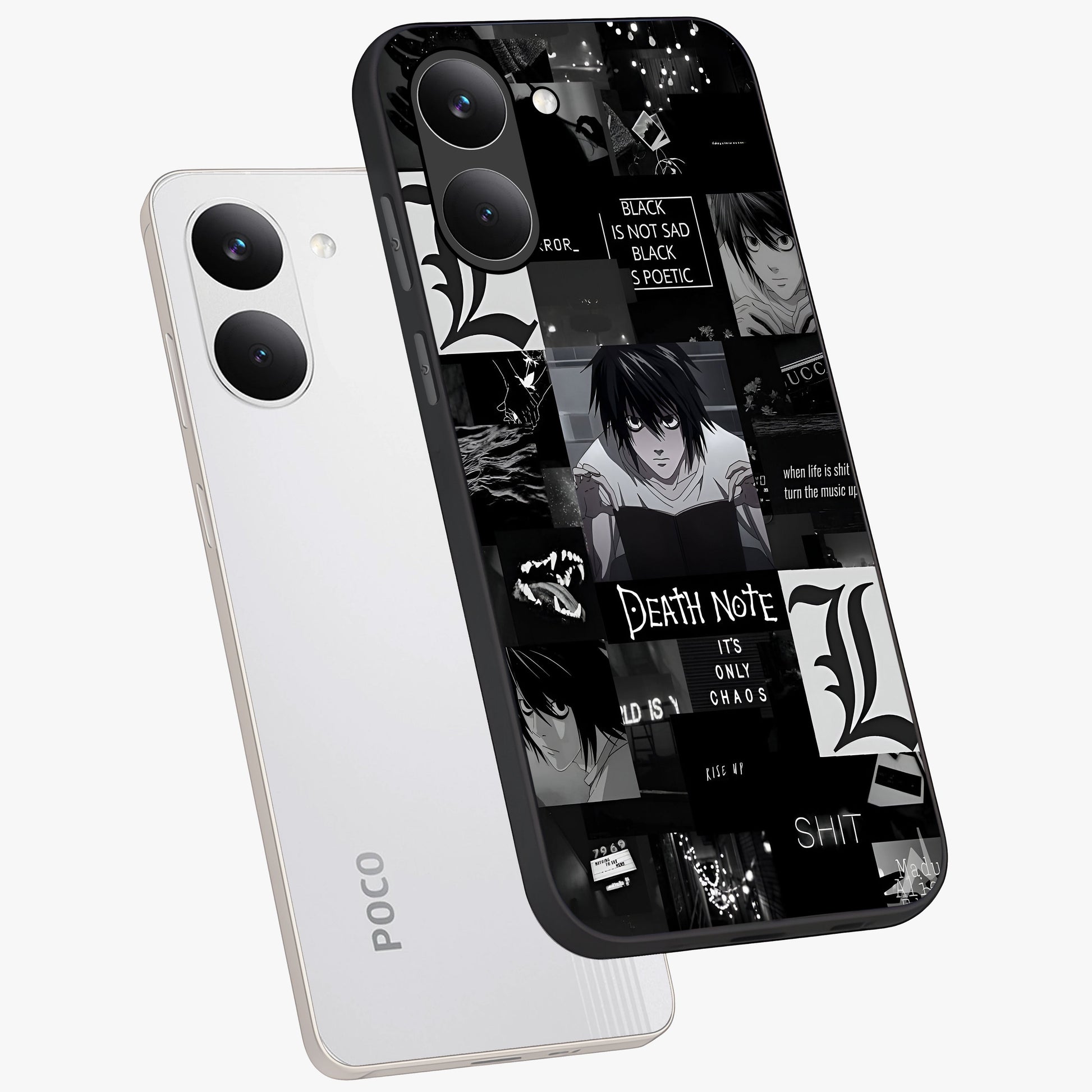 Midnight Chaos Mind Glass Case displayed in angled mockup highlighting chaotic artistic design with dramatic midnight aesthetic.