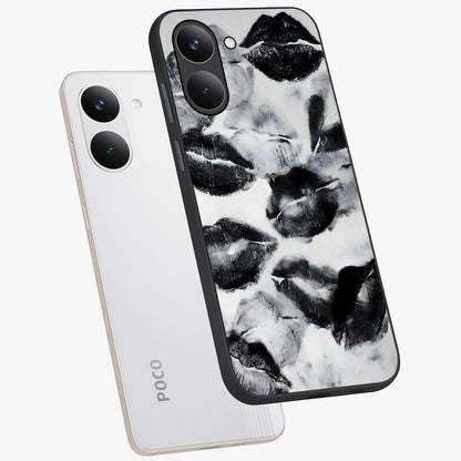 Midnight Kiss Marks Glass Case displayed in angled mockup highlighting playful romantic design with bold midnight aesthetic.