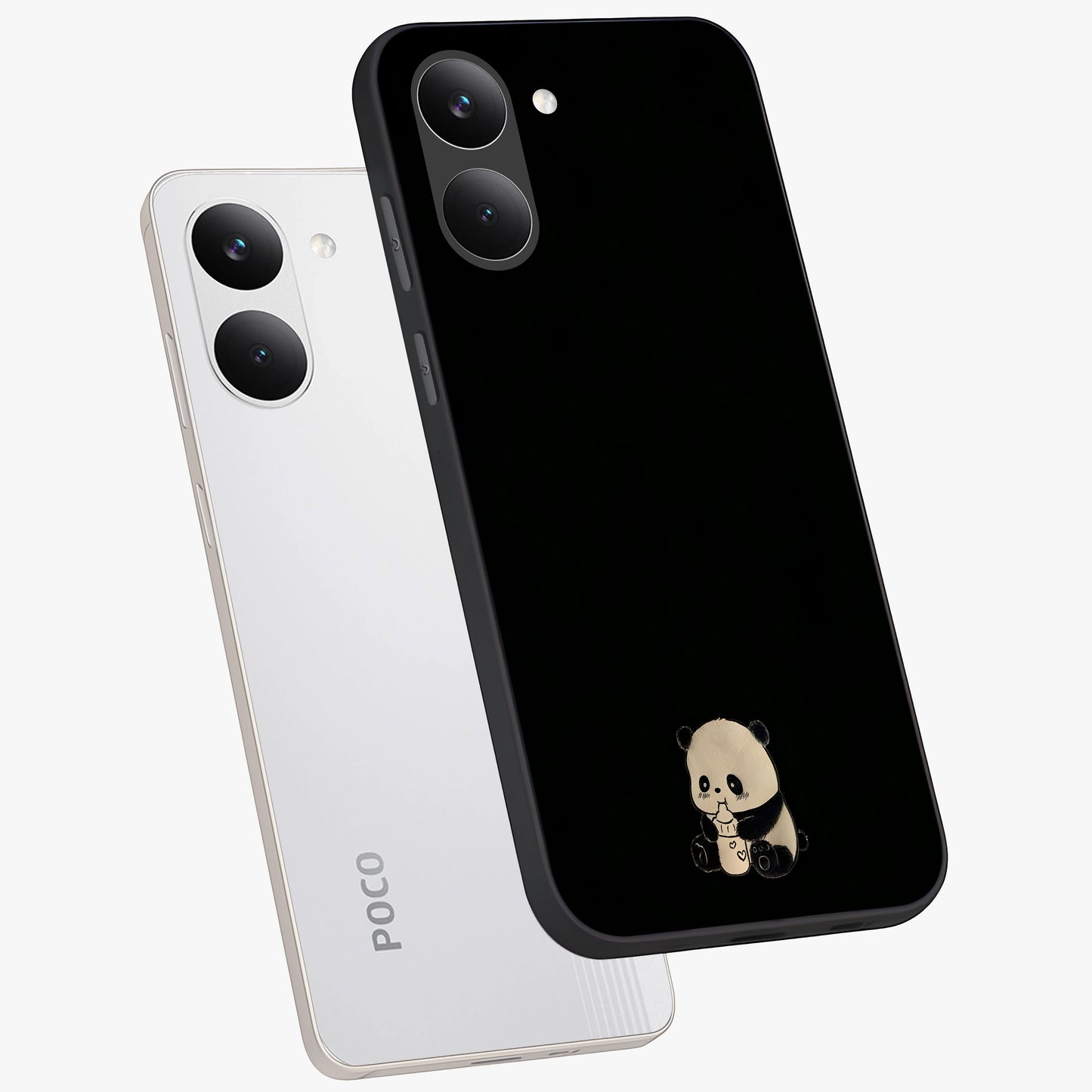 Midnight Panda Love Glass Case displayed in angled mockup highlighting adorable panda illustration with midnight aesthetic.