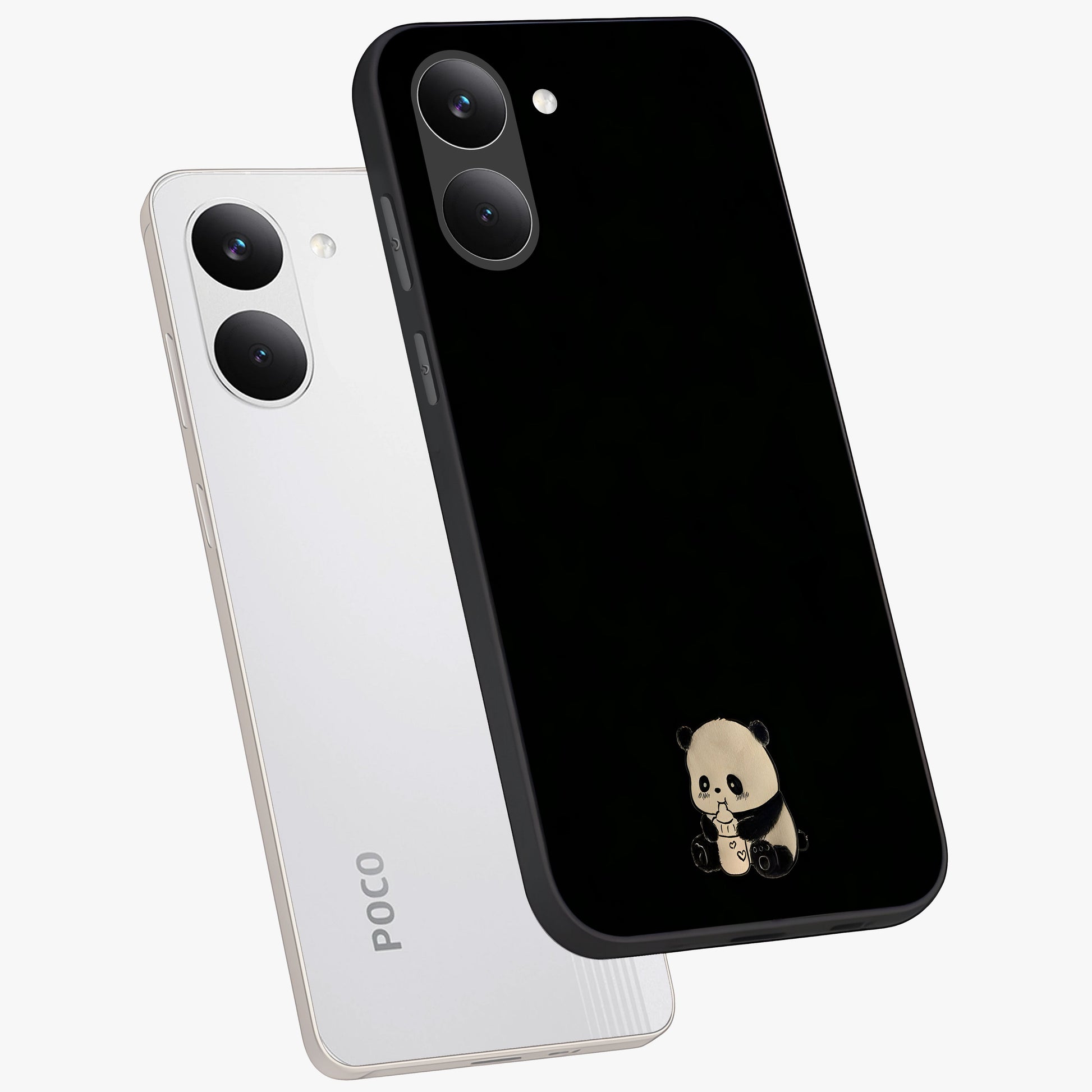 Midnight Panda Love Glass Case displayed in angled mockup highlighting adorable panda illustration with midnight aesthetic.