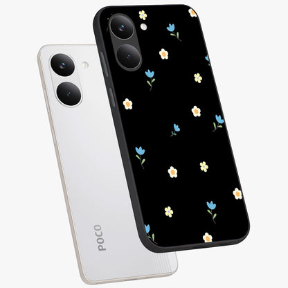 Minimal Petal Whispers Glass Case displayed in angled mockup highlighting delicate petal design with clean minimal aesthetic.