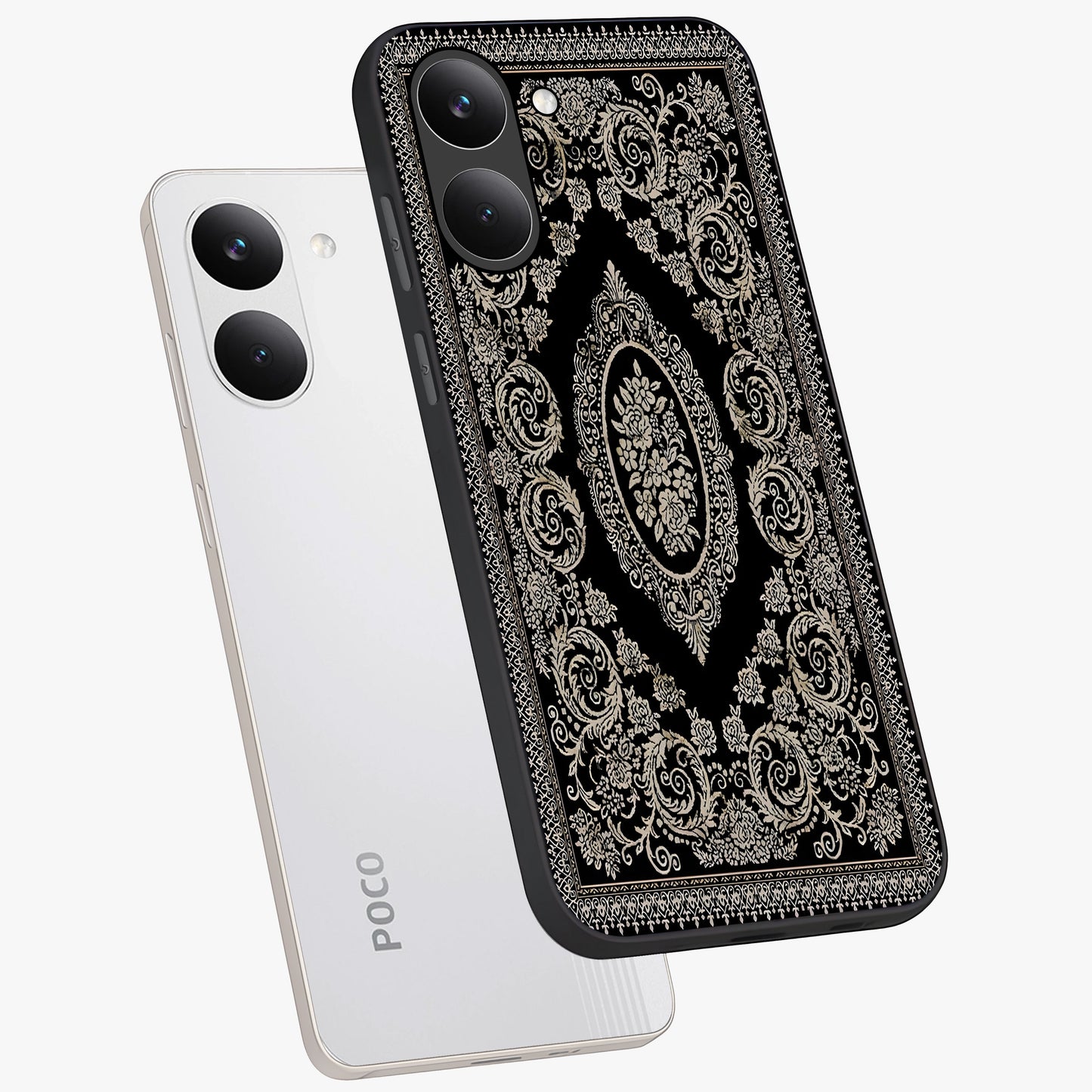 Noir Bloom Elegance Glass Case displayed in angled mockup highlighting refined flower design with stylish noir aesthetic.