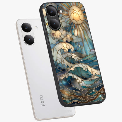 Oceanic Stained Printed Glass Case displayed in angled mockup highlighting colorful aquatic design with artistic aesthetic style.