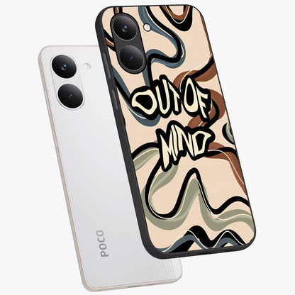 Out Of Mind Glass Case displayed in angled mockup highlighting bold statement design with modern artistic aesthetic.